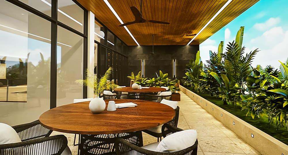Outdoors lobby area of Lamaku, one of Kahuina's towers